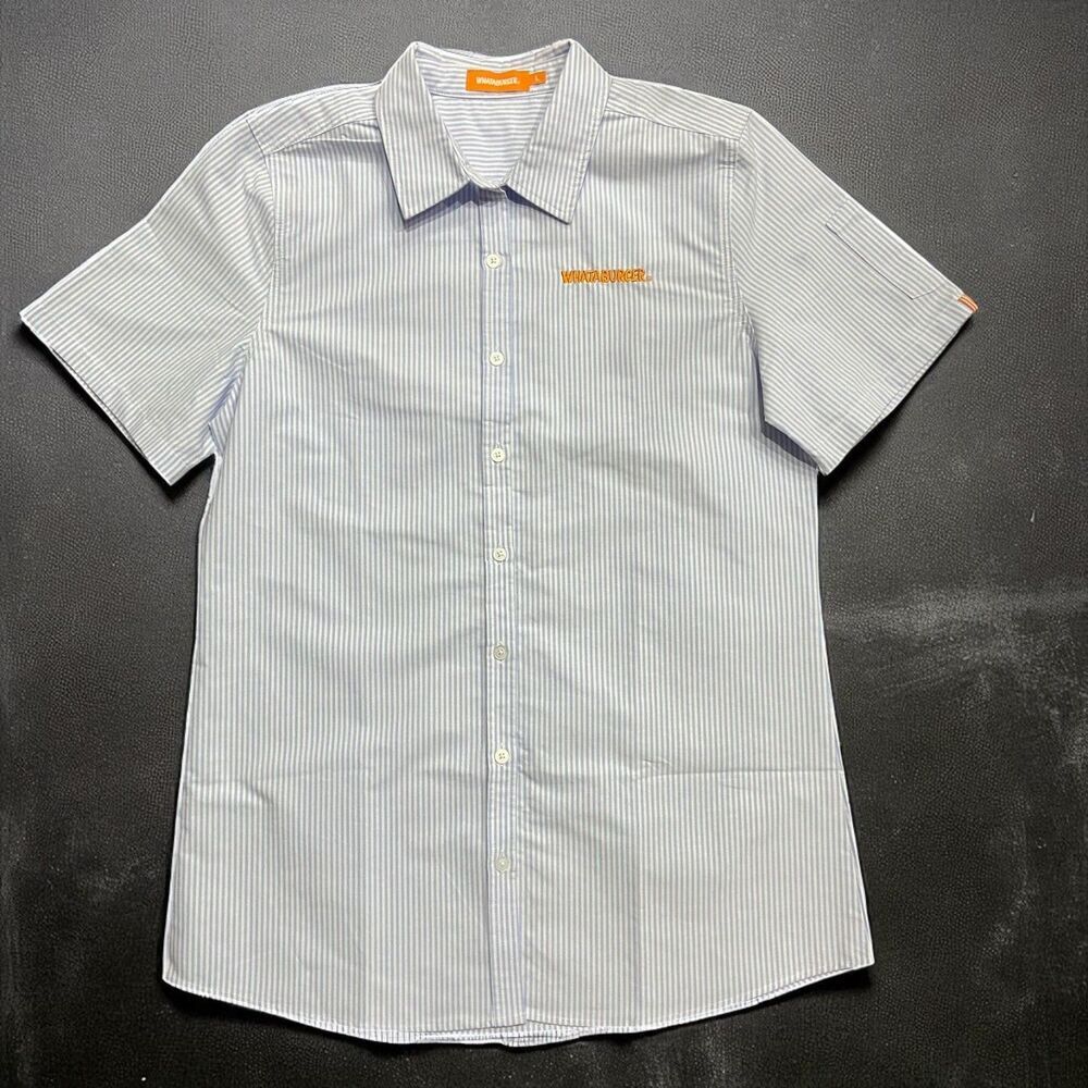 Whataburger NWOT Uniform Manager Blue White Striped Button Down Shirt Womens L